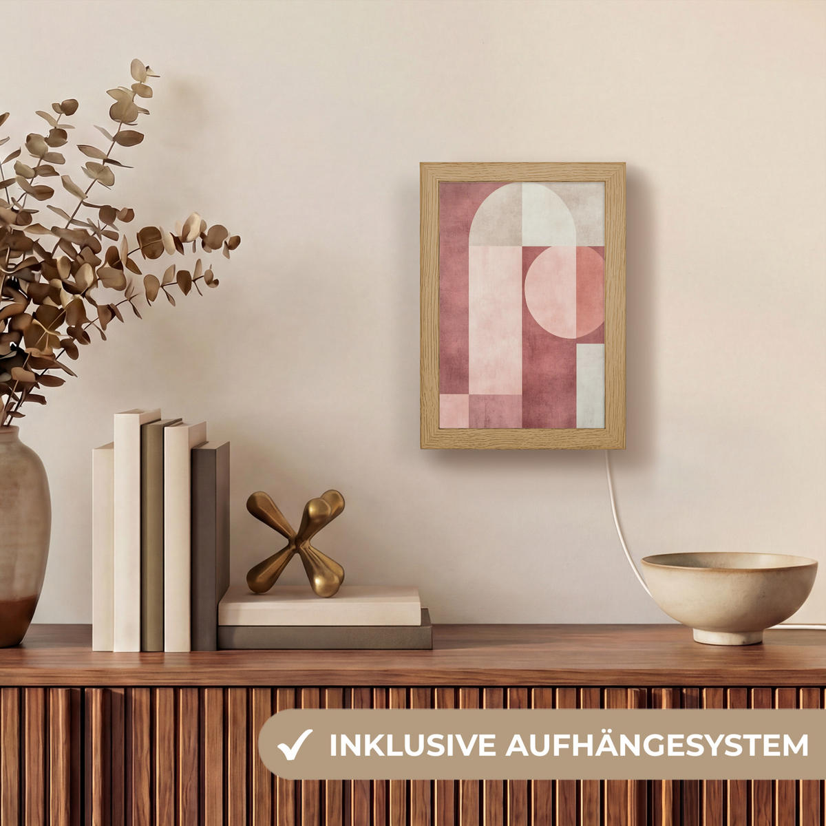 WANDLEUCHTE Figuren - Abstrakt - Rosa 15x20 cm - Altrosa, Holzwerkstoff (15/20/8cm) - OnlyWow