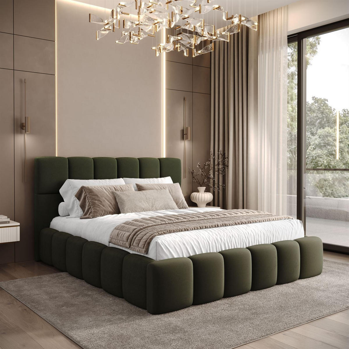 POLSTERBETT VENEZIA mit Bettkasten 180x200, Castel 39 - Dunkelgrün, Textil (180/200cm) - Lookway