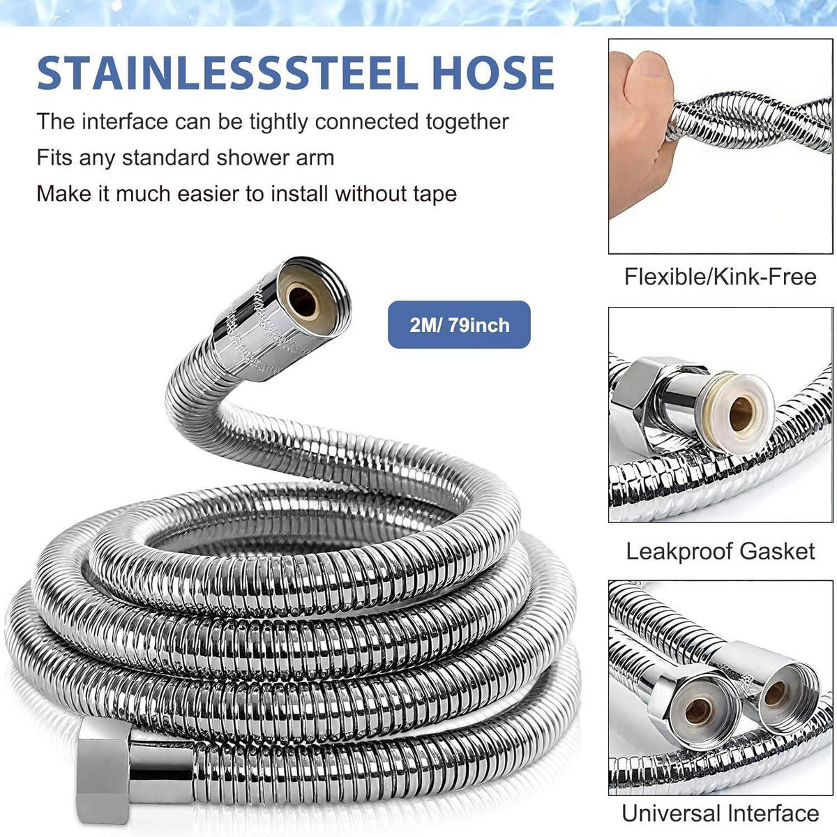 DUSCHKOPF mit Schlauch 2M 9 Strahlarten 15-stufige Filterung Hochdruck Wassersparend Stoppfunktion Chrom - Silberfarben, Metall (12.7/12.7/26cm)