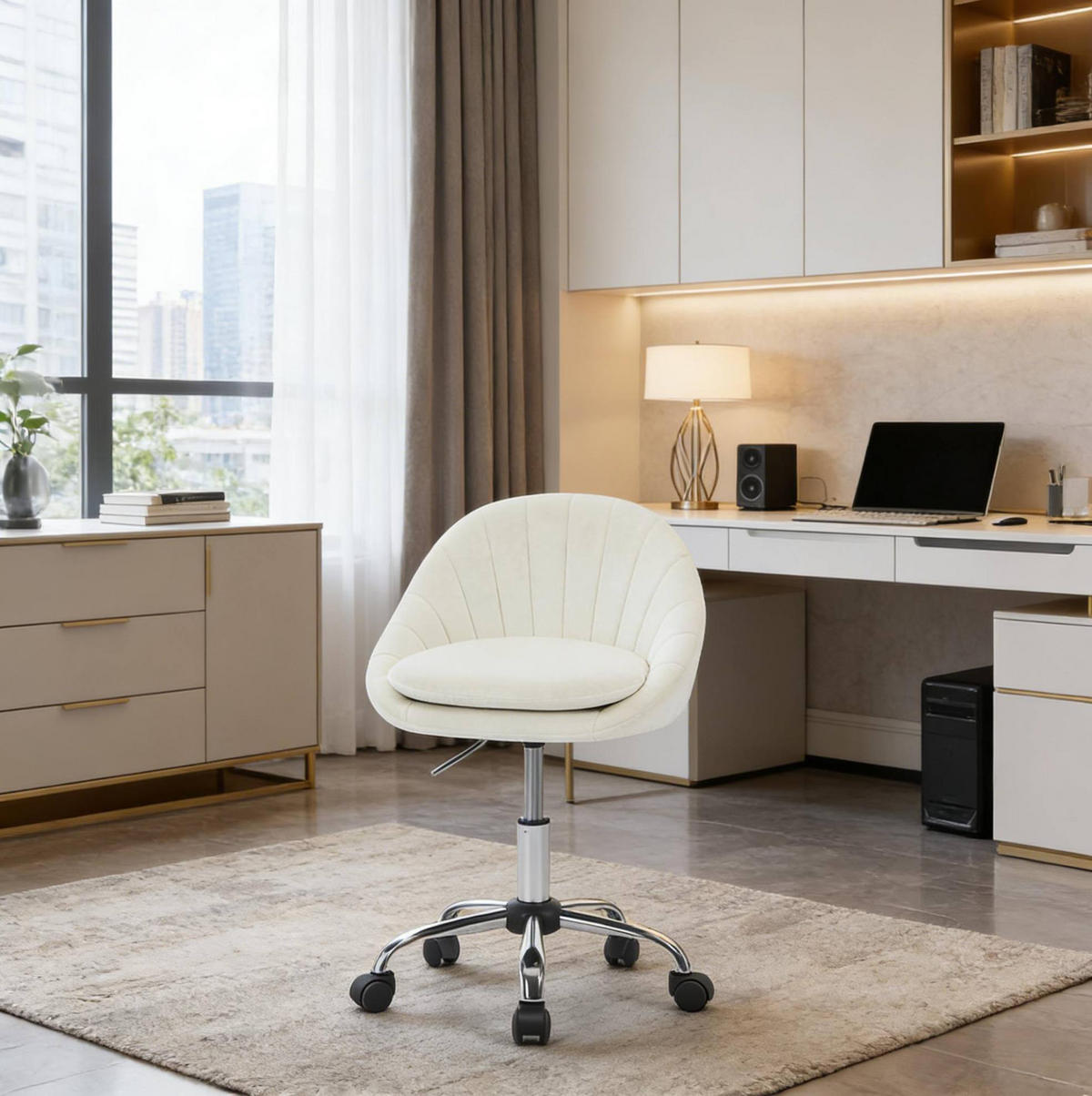 BÜROSTUHL höhenverstellbar drehbar Samt Beige mit Rollen - Beige, Metall (52/82/47.5cm) - Meubliv