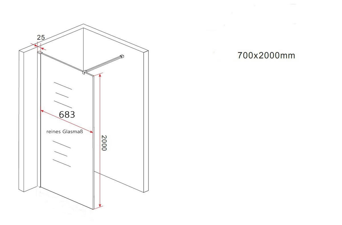 DUSCHWAND TIPO Klar 70 x 200 cm 8 mm ESG - Klar, Glas (70/200cm) - Glasdeals