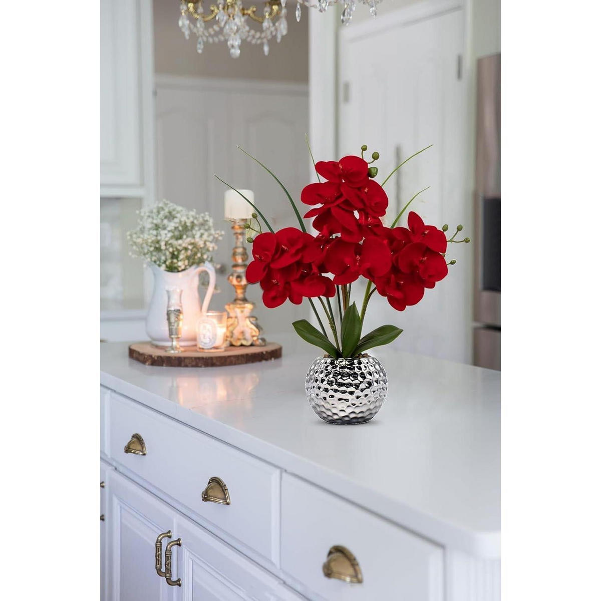 KUNSTBLUME Orchidee Phalaenopsis im Keramiktopf Rot 49 cm - Rot, Keramik (38cm)