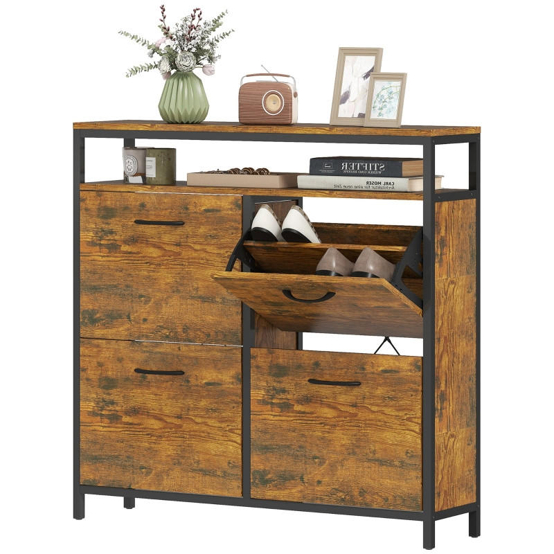 SCHUHKIPPER DE-38030 98/24/95 cm mit 4 Klappfächern Braun - Braun, Holzwerkstoff (98/95/24cm) - ComfortXL
