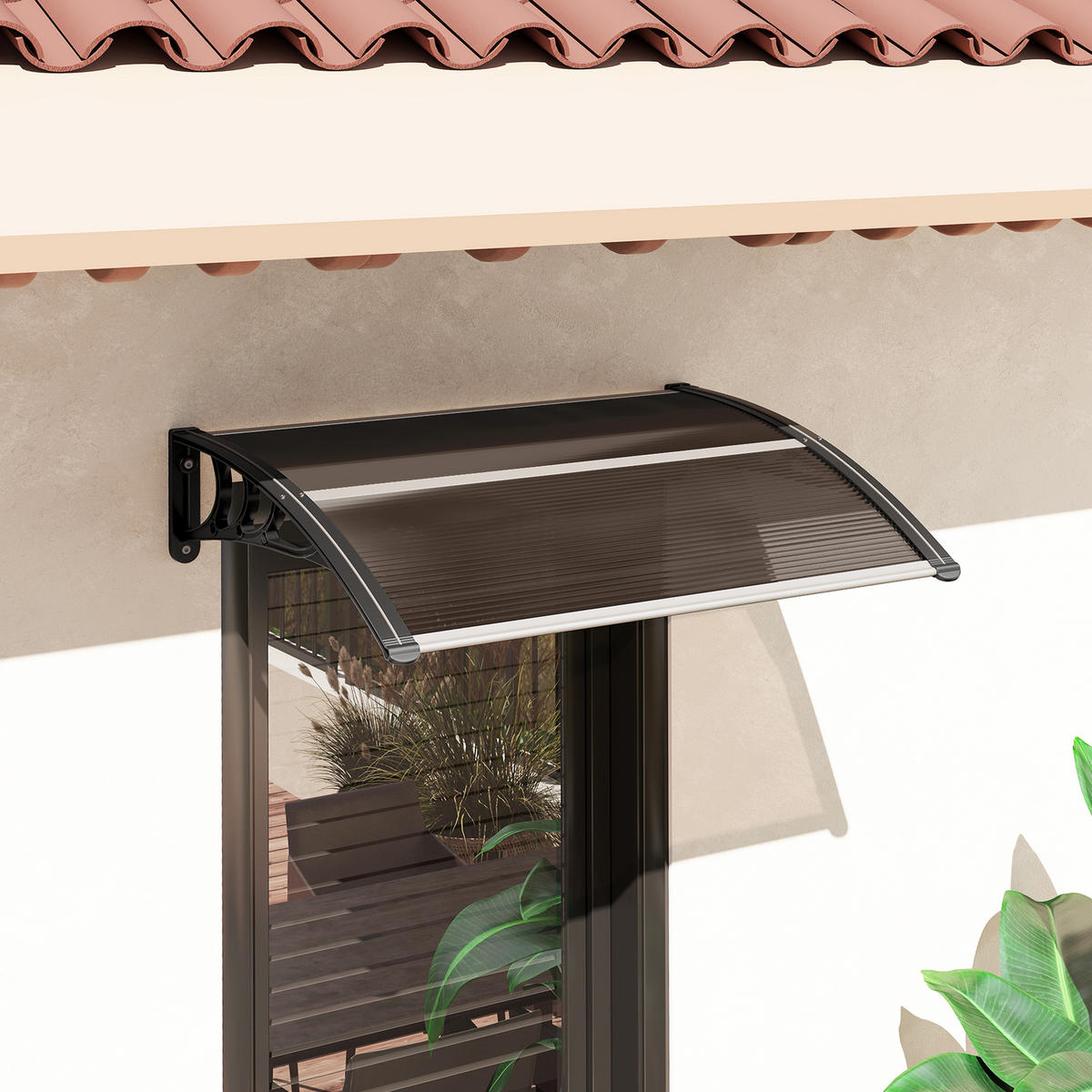 VORDACH DE-07399 Pultvordach aus Polycarbonat Braun - Schwarz/Braun, Kunststoff (100/23/75cm) - ComfortXL