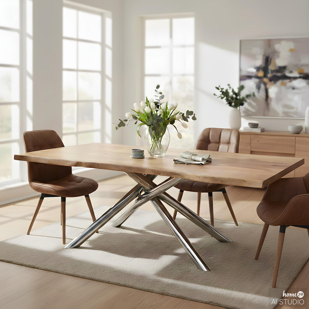 ESSTISCH - Silberfarben/Akaziefarben, Holz/Metall (100/220/76cm) - home24