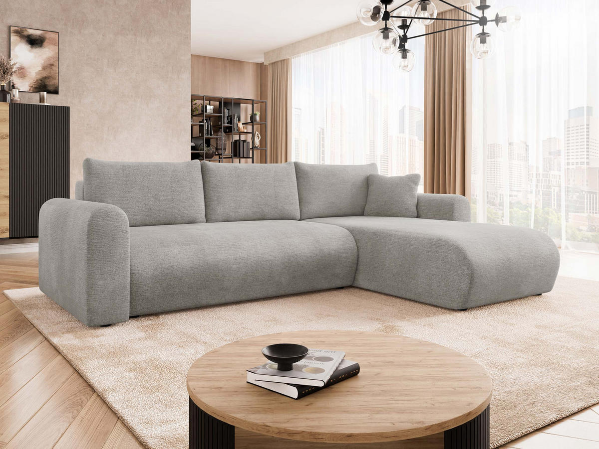 ECKSOFA Eliwo - Hellgrau/Schwarz, Holz/Textil (252/158cm) - MIRJAN24