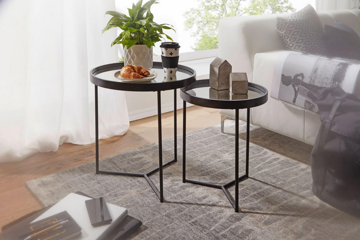 SATZTISCH Set – 2-teilig Metall Holz Schwarz pflegeleicht 3 kg belastbar - Schwarz, Holz/Metall (45/45/50cm) - KADIMA DESIGN