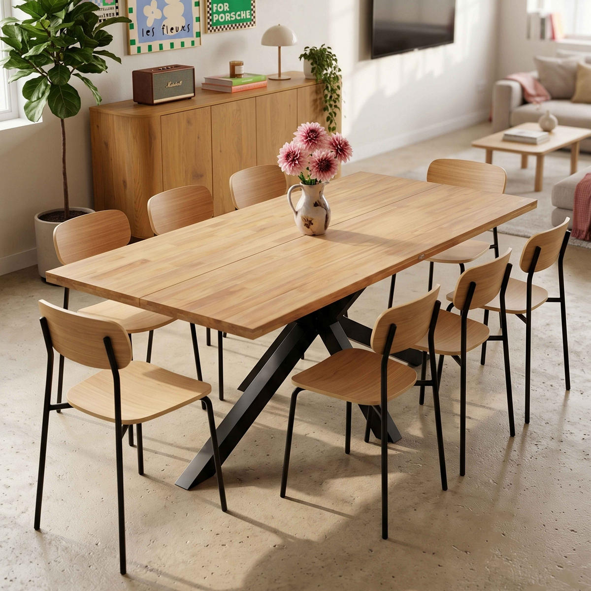 GARTENTISCH , Holz und Grau - Eichefarben/Grau, Holz/Metall (95/240/75cm) - Oviala