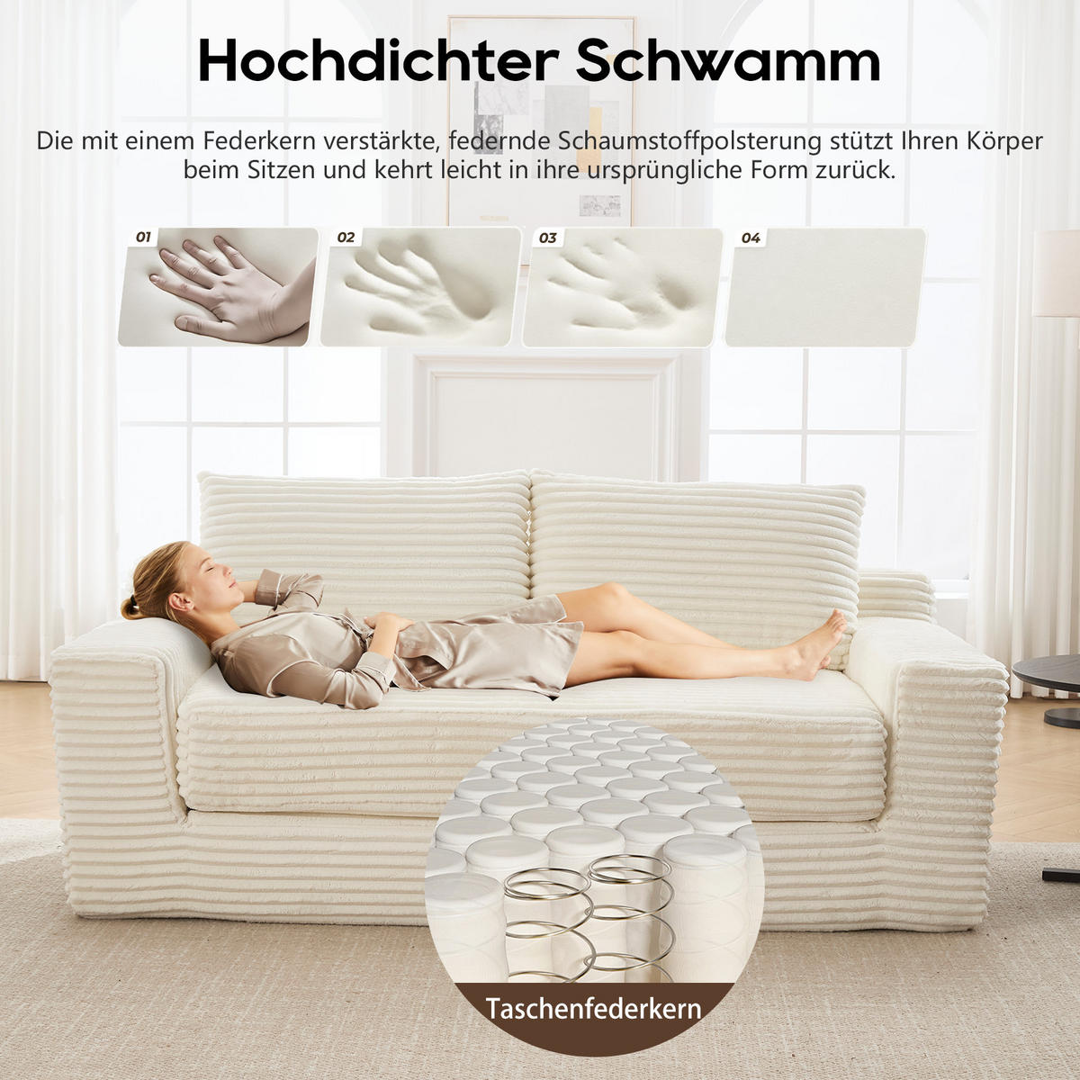 SCHLAFSOFA 180/85/62 cm Weiß Cord - Weiß, Textil (85/62/180cm) - Oxeza