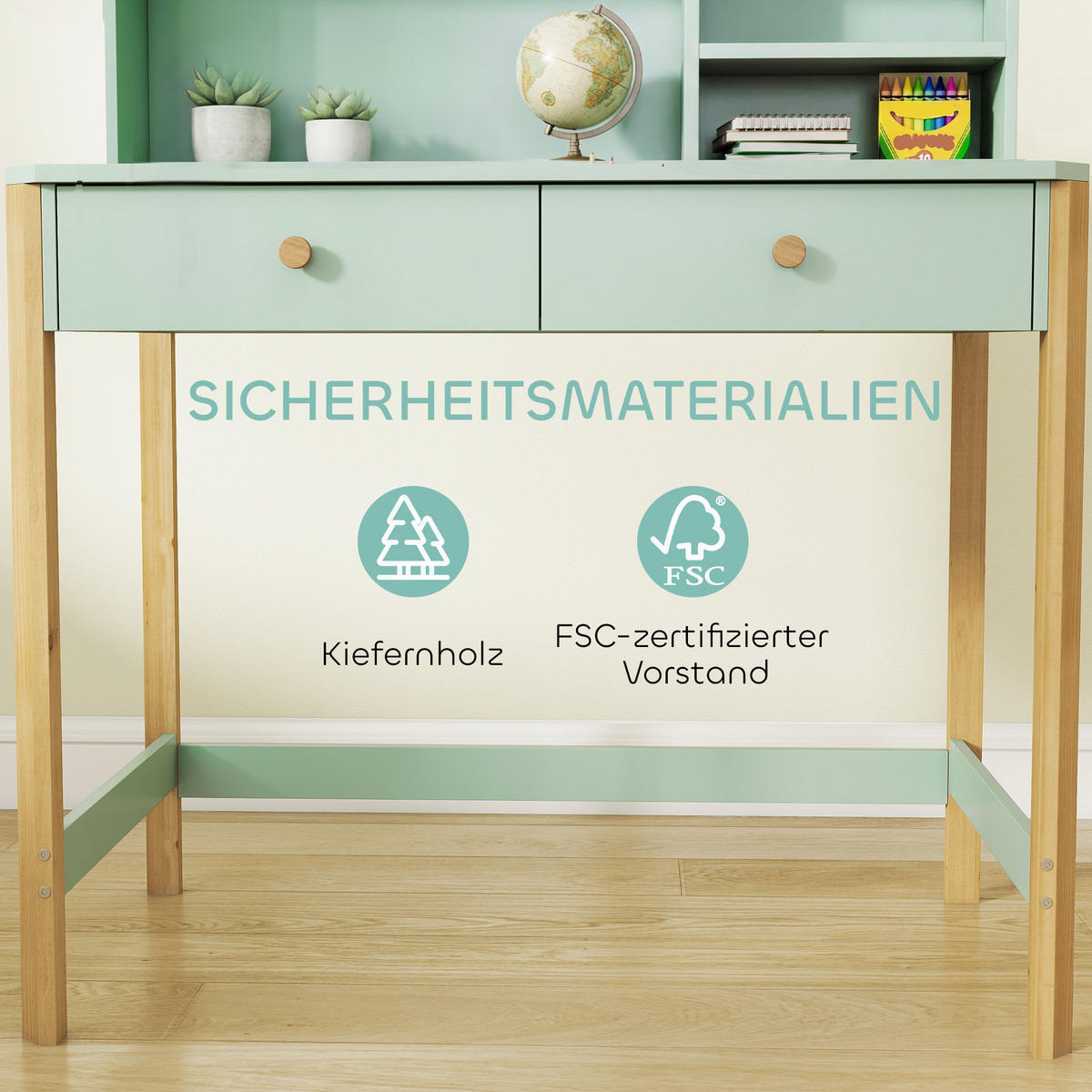 KINDERTISCH MDF Kiefernholz Grün - Naturfarben/Grün, Holz/Holzwerkstoff (52/105/90cm) - AIYAPLAY