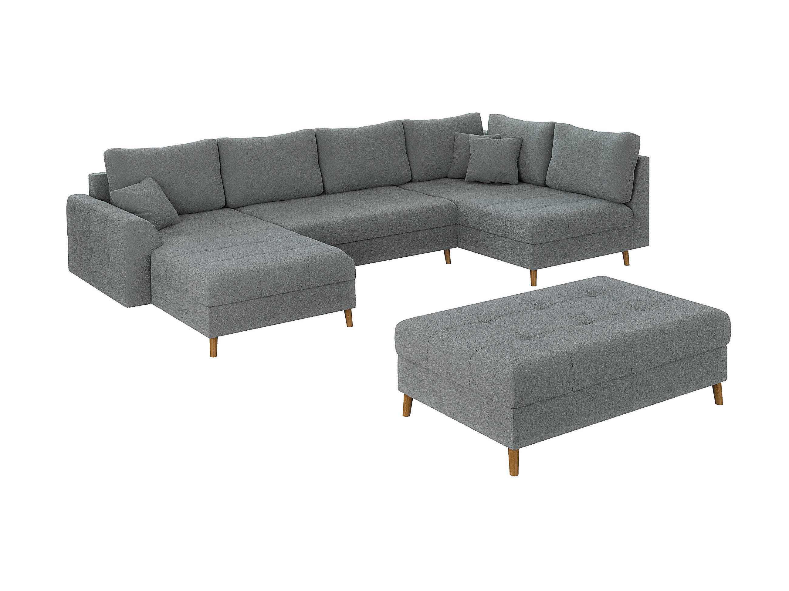 WOHNLANDSCHAFT inkl. Hocker Henrik Grau Boucle - Braun/Grau, Holz/Textil (310/81/161cm) - S-Style Möbel