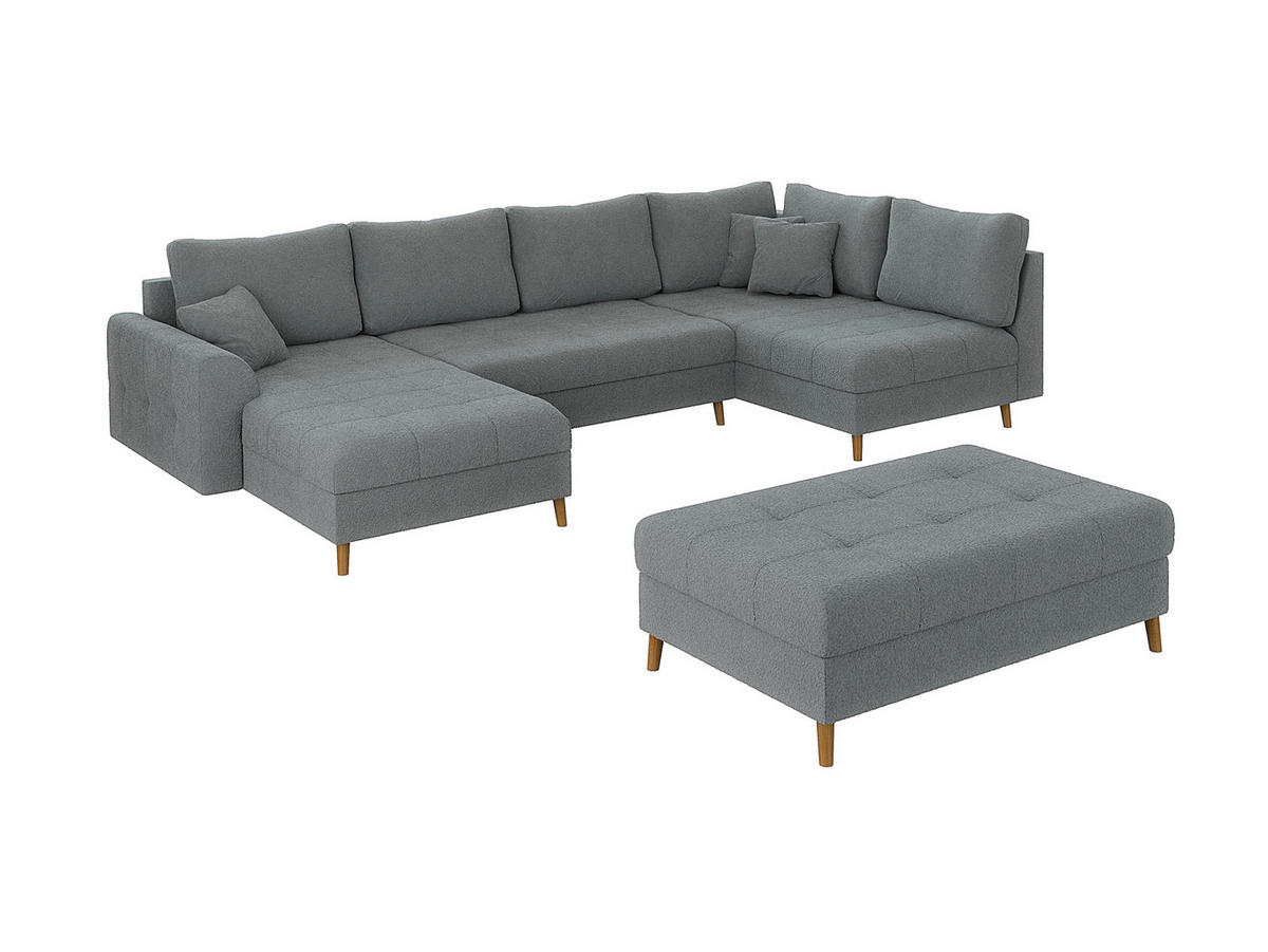 WOHNLANDSCHAFT inkl. Hocker Henrik Grau Boucle - Braun/Grau, Holz/Textil (310/81/161cm) - S-Style Möbel