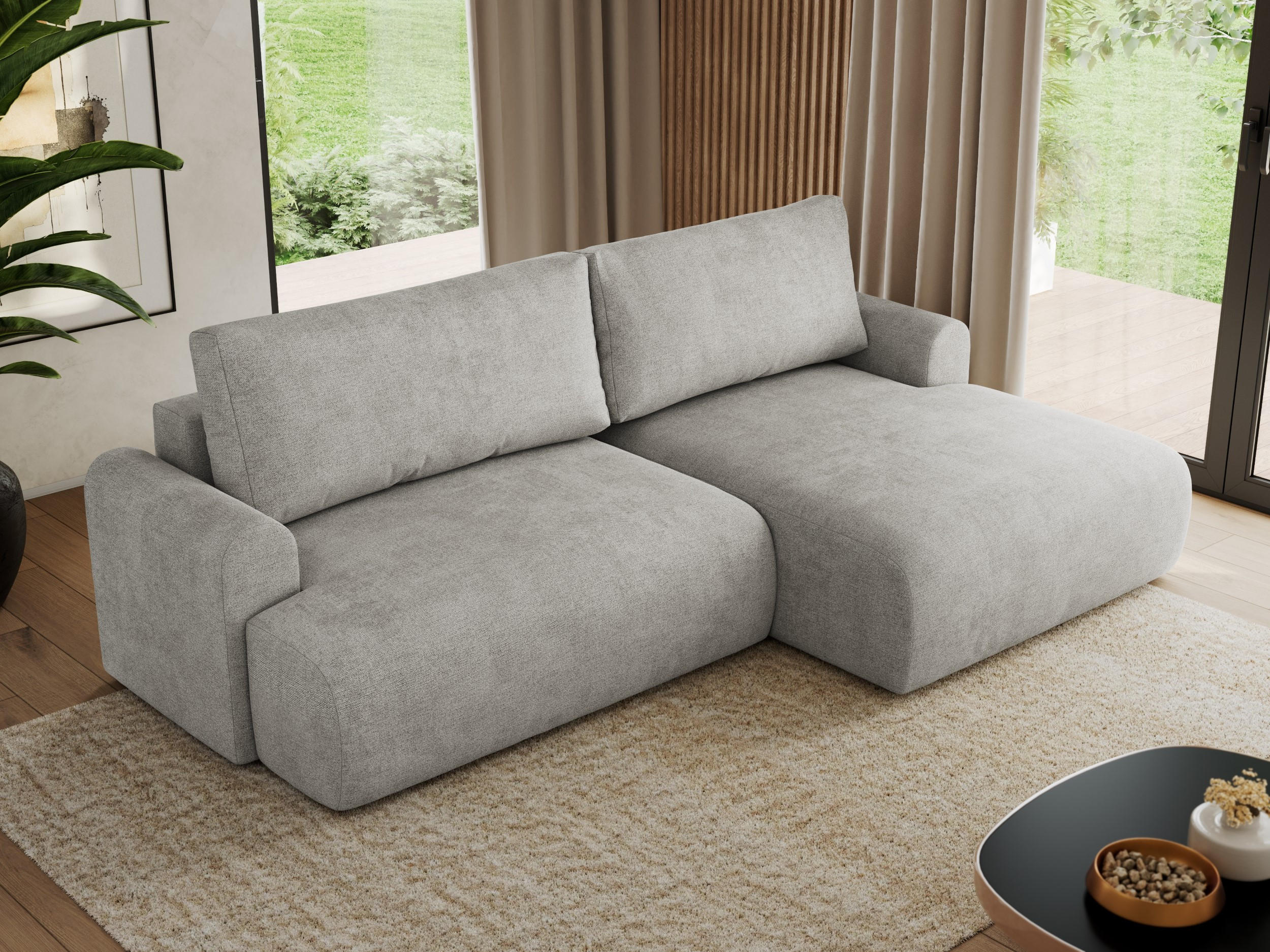 ECKSCHLAFSOFA TONO L Hellgrau Struktur - rechts - Hellgrau/Schwarz, Kunststoff/Textil (150/260cm) - MKS