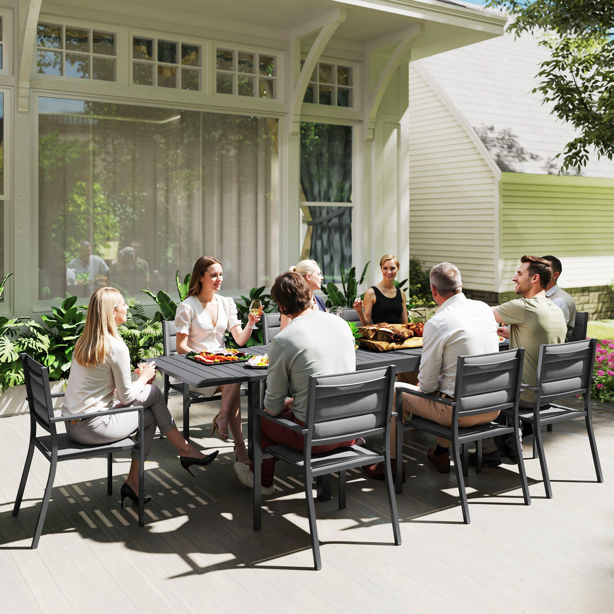 GARTENTISCHGRUPPE DE-18087 ausziehbar 135-270 cm, Aluminium/Textilene Grau - Grau, Metall - ComfortXL