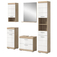 BADMÖBEL-SET weiß Hochglanz, Eiche 5-teilig 164 cm, Komplettset mit viel Stauraum - Weiß Hochglanz/Eichefarben, Holzwerkstoff (164/191/37cm) - Inn.Furn
