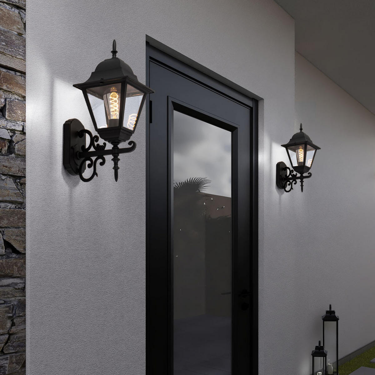 LED AUSSENLEUCHTE Aluminium Schwarz 2er Set - Schwarz, Glas (44.5/18.5/24.5cm)