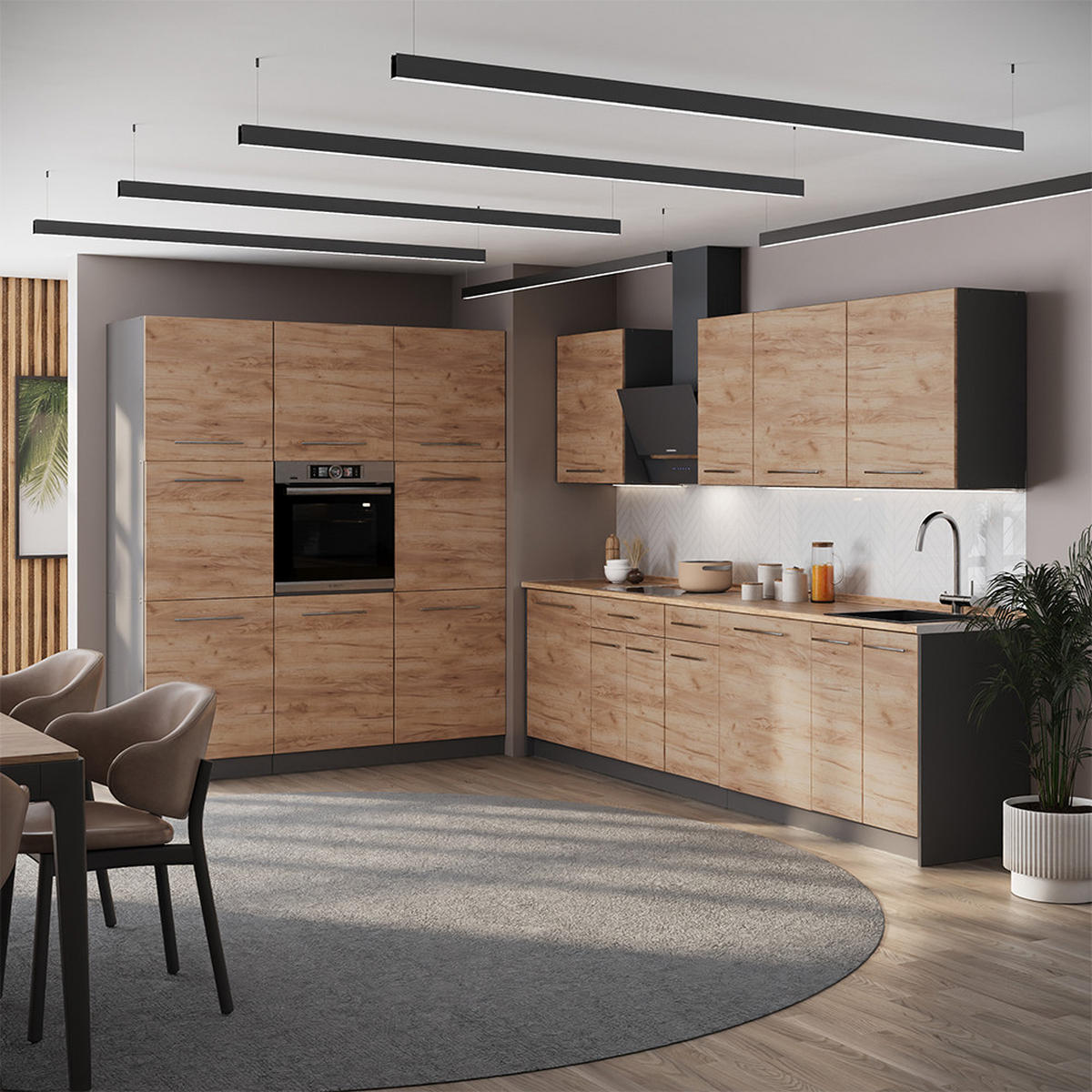 KÜCHENZEILE Fame-Line, Goldkraft Eiche/Anthrazit, 460 cm, AP Anthrazit - Honigeiche/Anthrazit, Holzwerkstoff (460/206.8/60cm) - Vicco