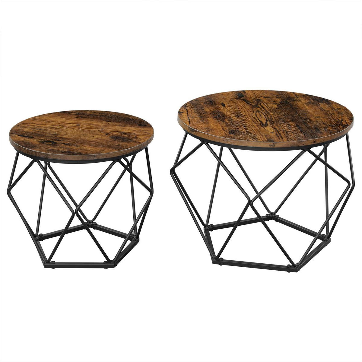 COUCHTISCHSET Metall Holzoptik Dunkelbraun Schwarz 50/40 x 40/36 cm (2 Stk.) - Dunkelbraun/Schwarz, Holzwerkstoff/Metall (50/50/40cm) - Begryf