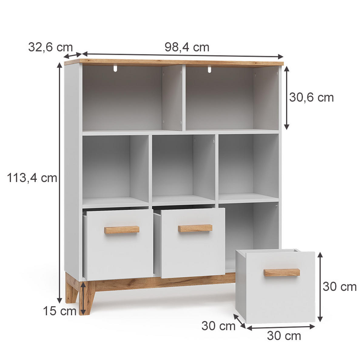 KINDERREGAL Malia Weiß/Artisan 98.4 x 113.4 cm - Weiß, Holzwerkstoff (98.4/113.4/32.6cm) - VitaliSpa