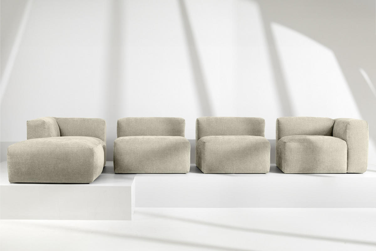 ECKMODULSOFA-LINKS BUFFO 6-Sitzer mit extrem weicher Sitzfläche, Gewebestoff, ecru - Ecru, Textil (377/180cm) - KONSIMO®