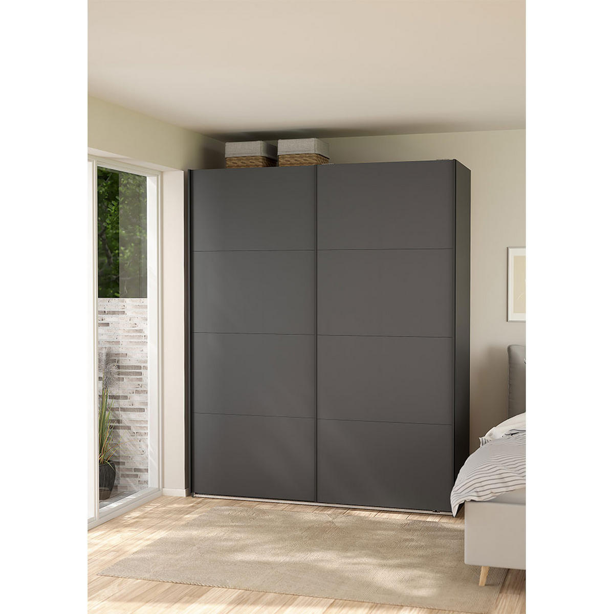 SCHIEBETÜRENSCHRANK, Bergamo, Grau, Holzwerkstoff, 179 x 67 x 221 cm - Grau, Holzwerkstoff (179/221/67cm) - ebuy24