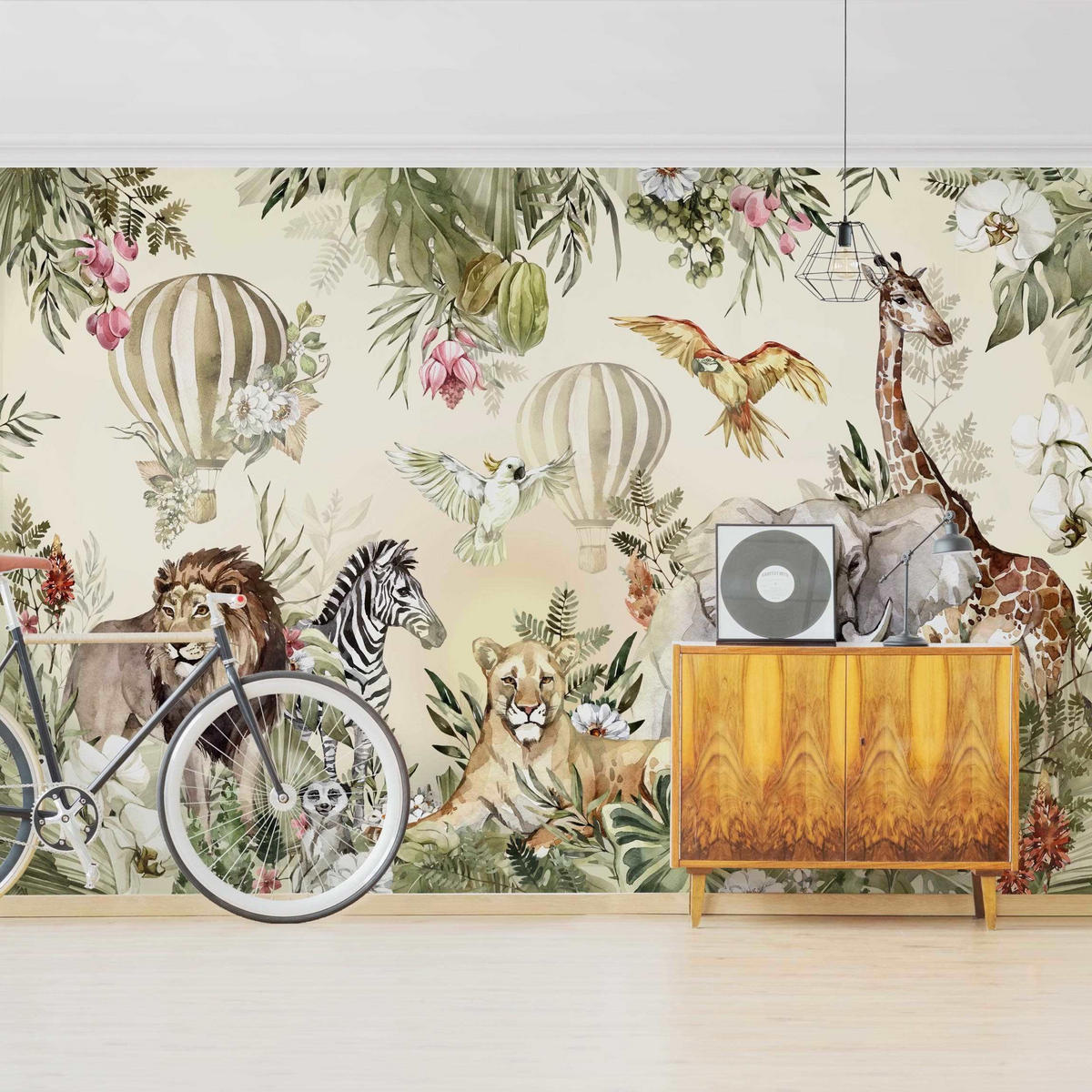 FOTOTAPETE Aquarell Savannen Tiere 432/290 cm - Multicolor, Papier (432/290cm) - Bilderwelten