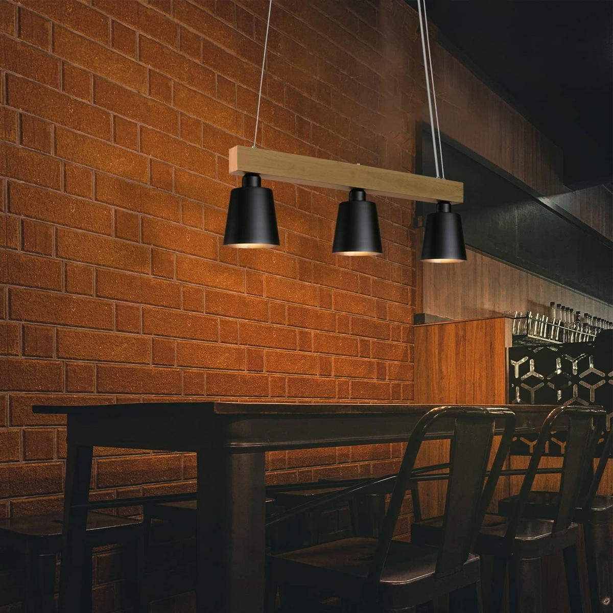 HÄNGELEUCHTE Formel 3-flammig 70/14/23 cm - Schwarz, Holzwerkstoff (70/14/23cm) - Nettlife