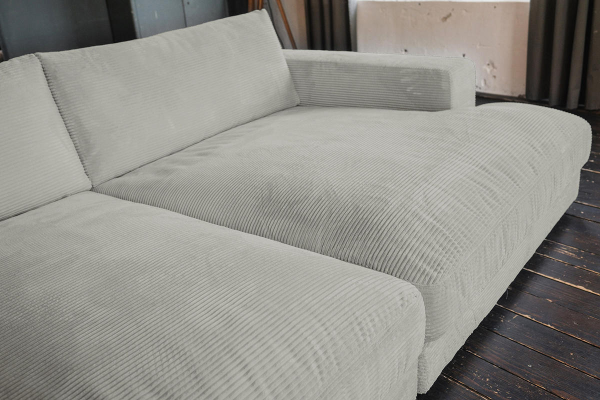 BIG SOFA-SET 6-TLG MADELINE Hellgrau Cord - Hellgrau/Schwarz, Kunststoff/Textil (290/85/170cm) - KAWOLA