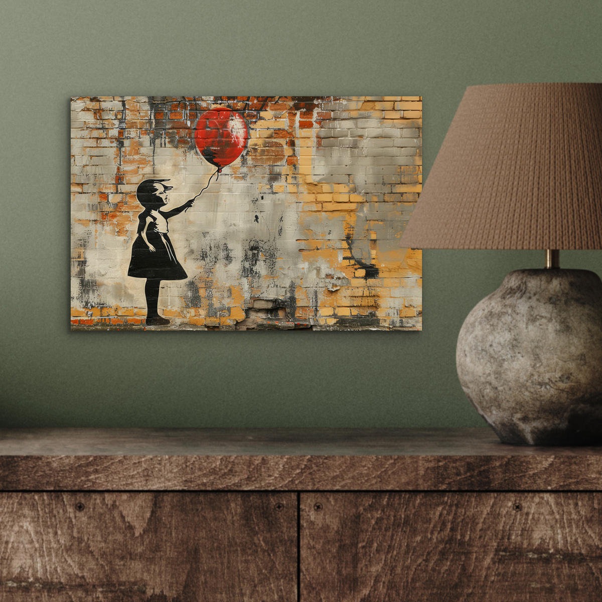 KOVOVÝ OBRAZ Graffiti - Banksy - Dievča - Street art 30x20 cm - piesková, kov (30/20cm) - MuchoWow