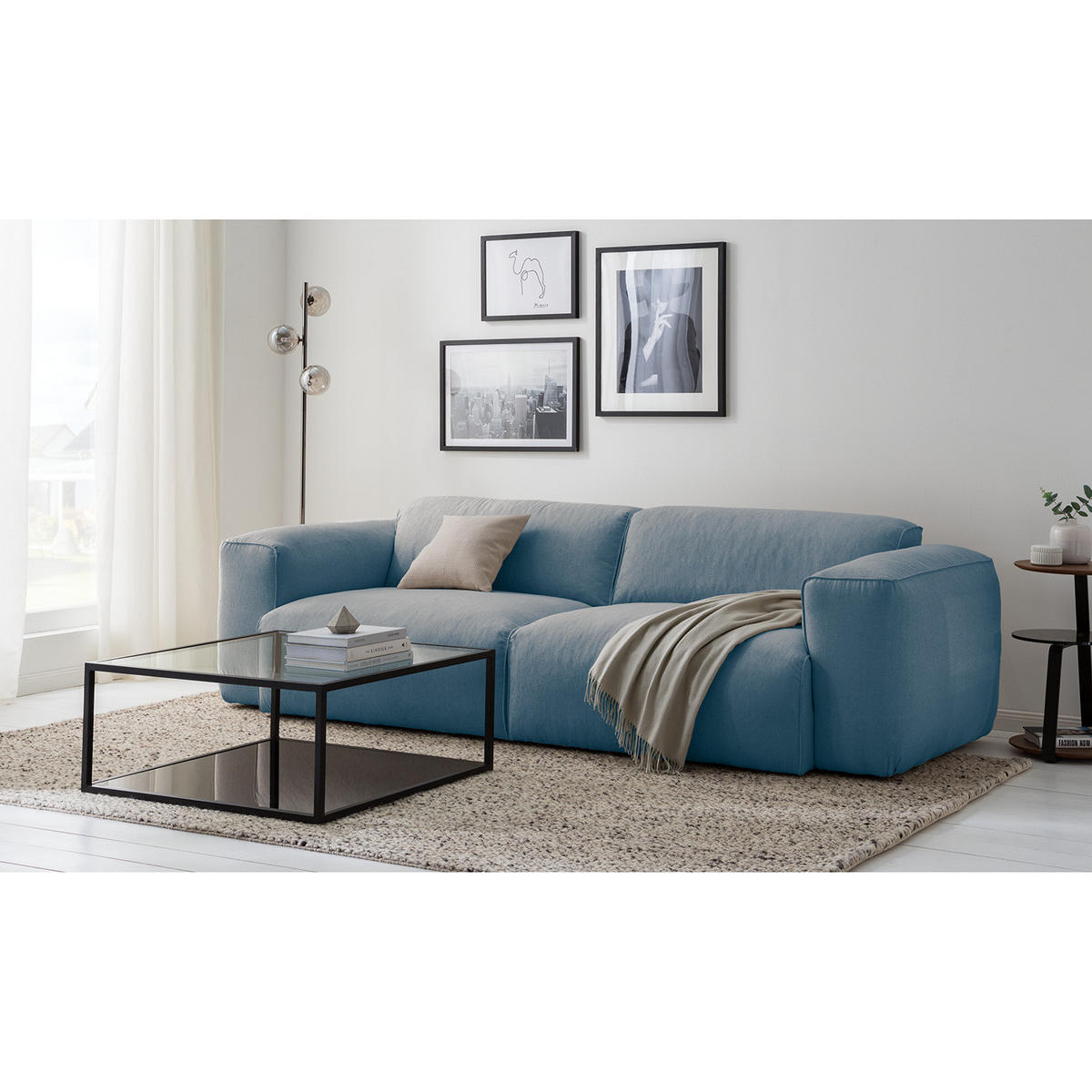 3-SITZER SOFA - Blau/Schwarz, Kunststoff/Textil (251/71/102cm) - home24