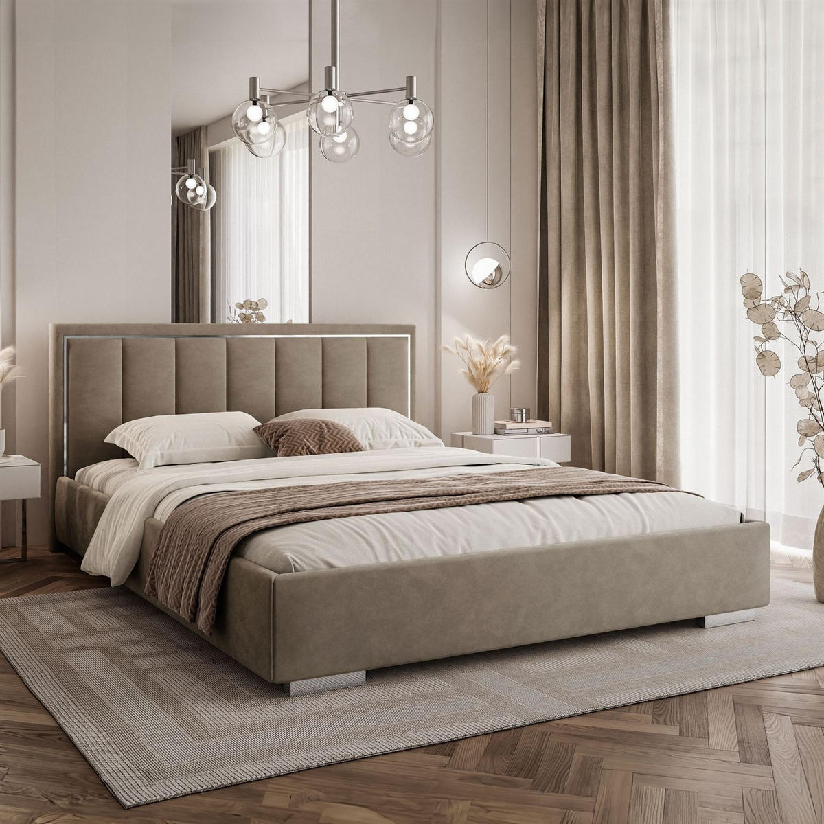 POLSTERBETT AURELIA SILVER mit Stauraum und Metallrahmen 160x200 French Velvet 656 - Beige, Textil (160/200cm) - Lookway