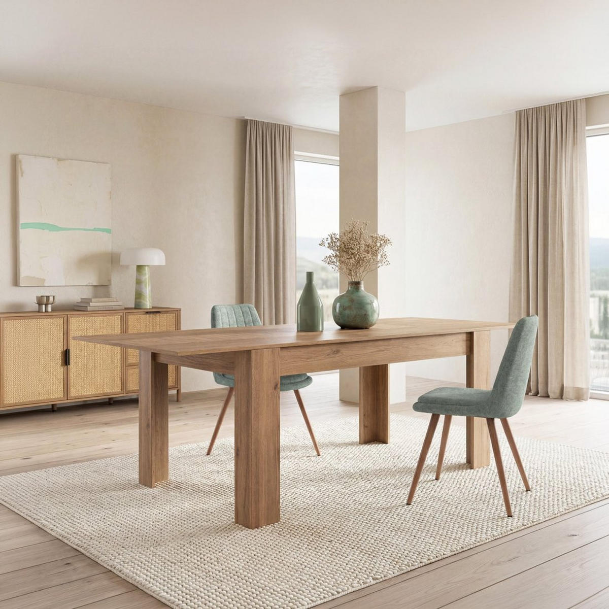 AUSZIEHBARER TISCH Selin Natürlich 140/200 cm x 77 cm - Naturfarben, Holzwerkstoff (90/140/77cm) - Klast Home