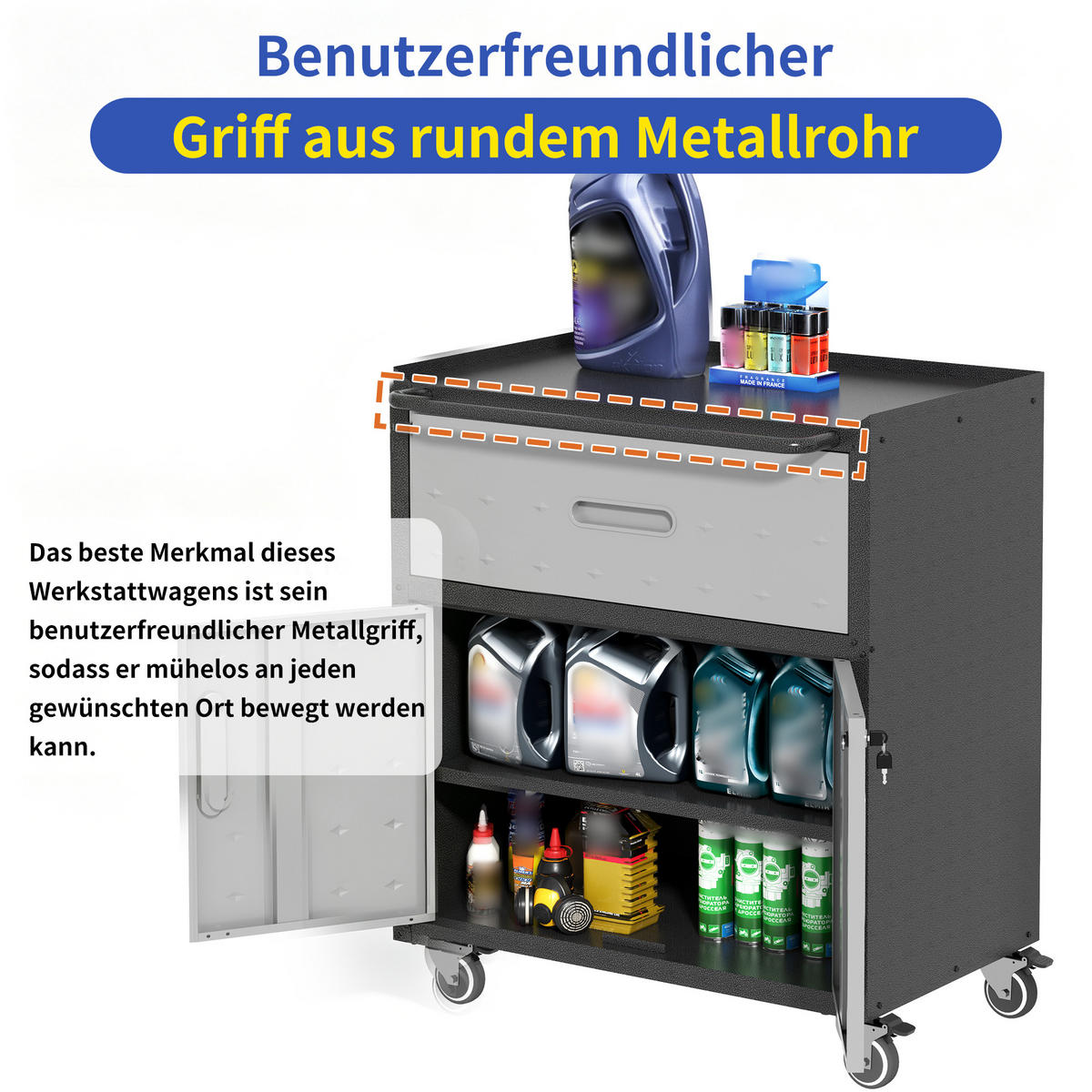 KOMBINATIONSMÖBEL – 88 cm hoch × 75 cm breit × 42 cm tief, ausgestattet mit einer Schublade und zwei abschließbaren Schranktüren. - Multicolor, Metall (42/88/75cm) - DCA