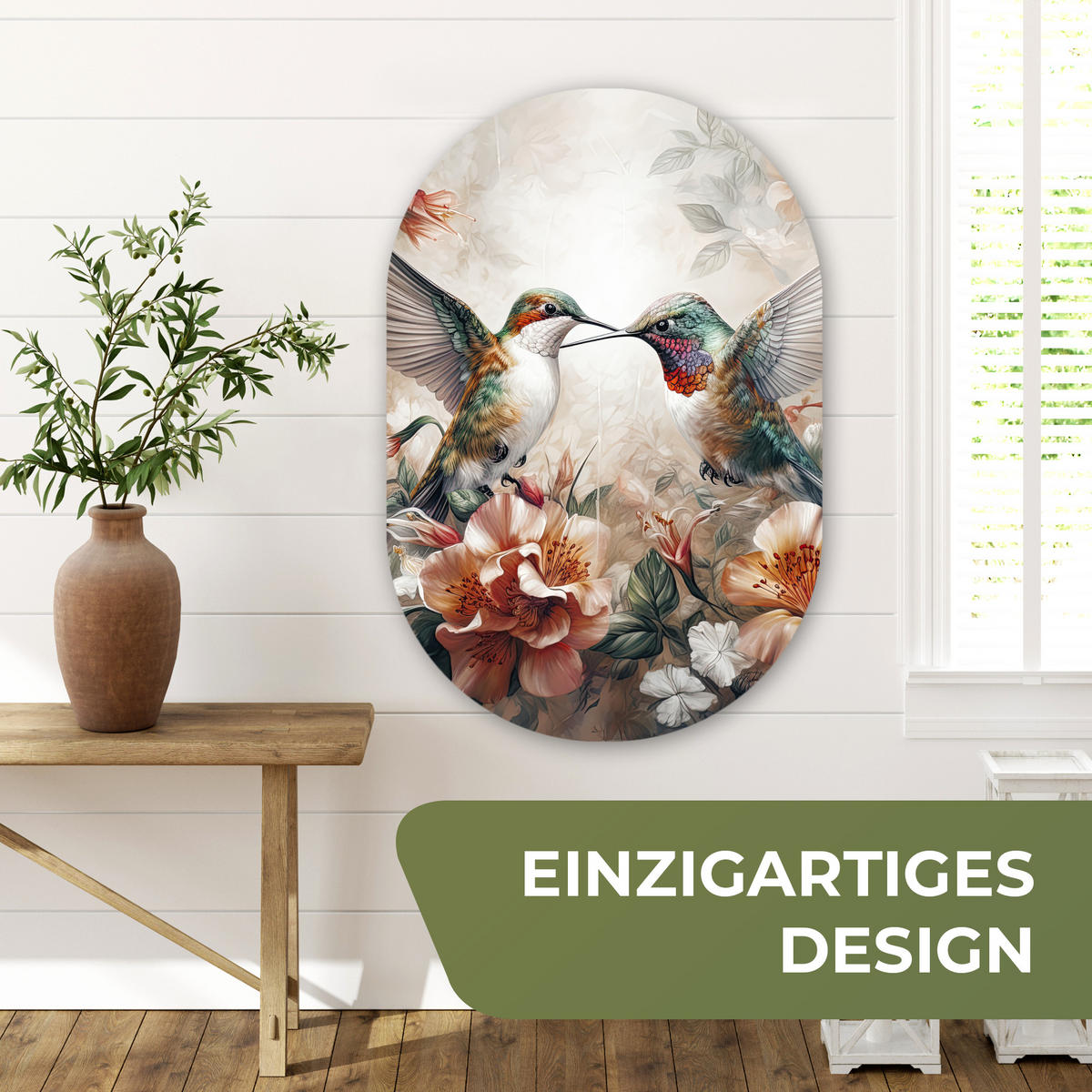 WANDBILD Kolibri - Vögel - Blumen - Natur 60x90 cm - Altrosa, Kunststoff (60/90cm) - MuchoWow