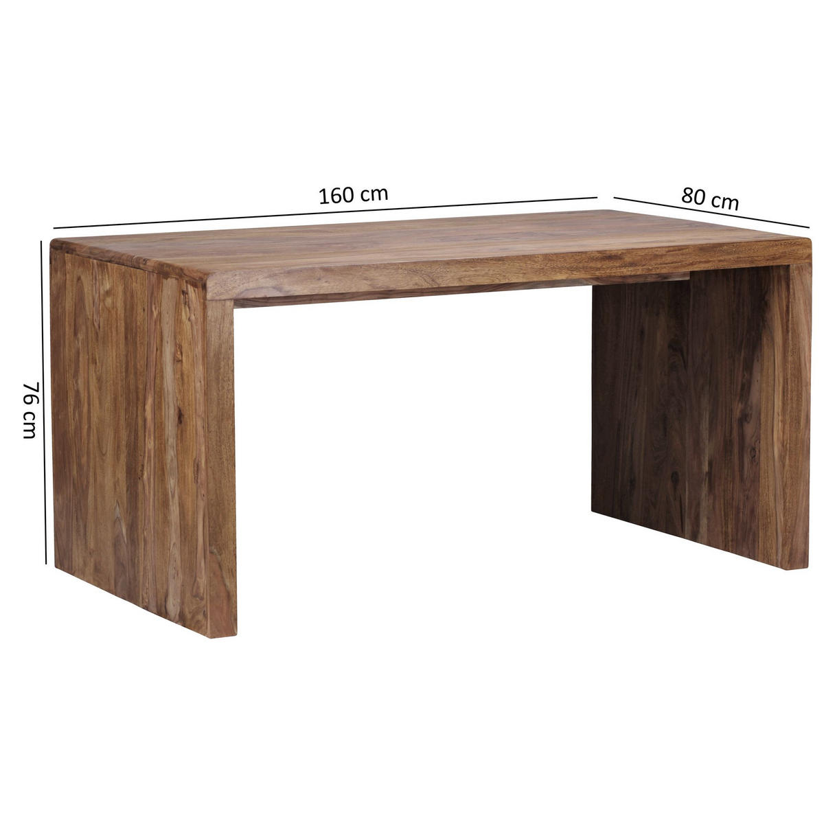 SCHREIBTISCH Massivholz Stauraum Abgerundete Ecken, Braun 160x80x76 cm - Braun, Holz (80/160/76cm) - KADIMA DESIGN