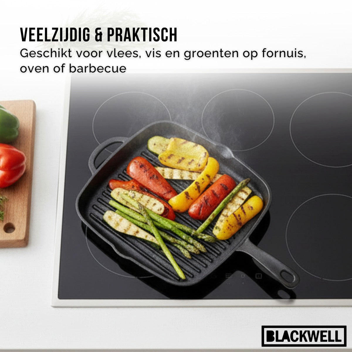 GRILLPFANNE aus Gusseisen 26 x 26 cm – ohne Antihaftbeschichtung – geeignet für alle Herdarten - Schwarz, Keramik (46/26/4cm) - Blackwell