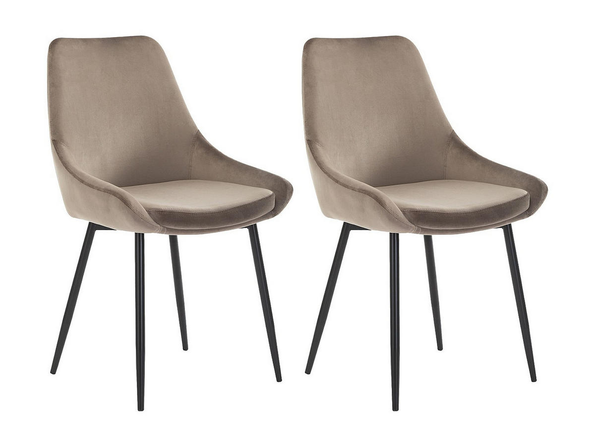 STUHL 2er-Set - Samt & Schwarzes Metall - Taupe - MASURIE - Taupe/Schwarz, Textil (49/85.5/56cm) - Vente-Unique