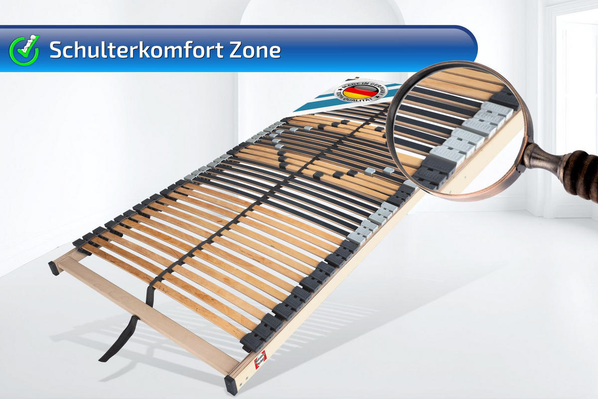 LATTENROST Starr 42 Leisten 140x200cm 8,5 cm Hoch 7-Zonen bis 200 kg - Buchefarben/Naturfarben, Holz (140/200cm) - Matratzen Perfekt