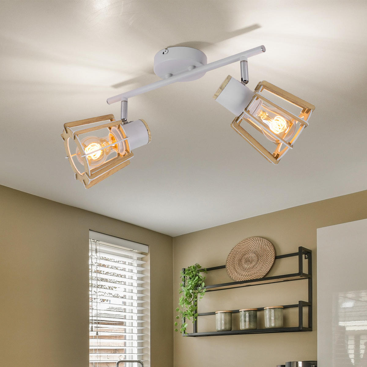 DECKENLEUCHTE Metall Holzoptik Braun - Braun, Holz (36/17/18cm) - Globo Lighting