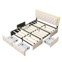 POLSTERBETT 140x200 cm - Doppelbett mit 4 Schubladen und LED-Kopfteilbeleuchtung - Creme-Weiß - ohne Matratze - Beige, Textil (140/200cm) - DELFA