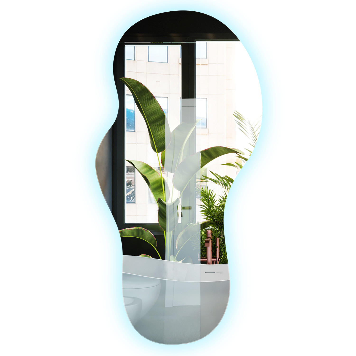 LED SPIEGEL 50x100 cm asymmetrisch 6000K - Blau, Glas (50/100/0.4cm) - ArtPrintCave
