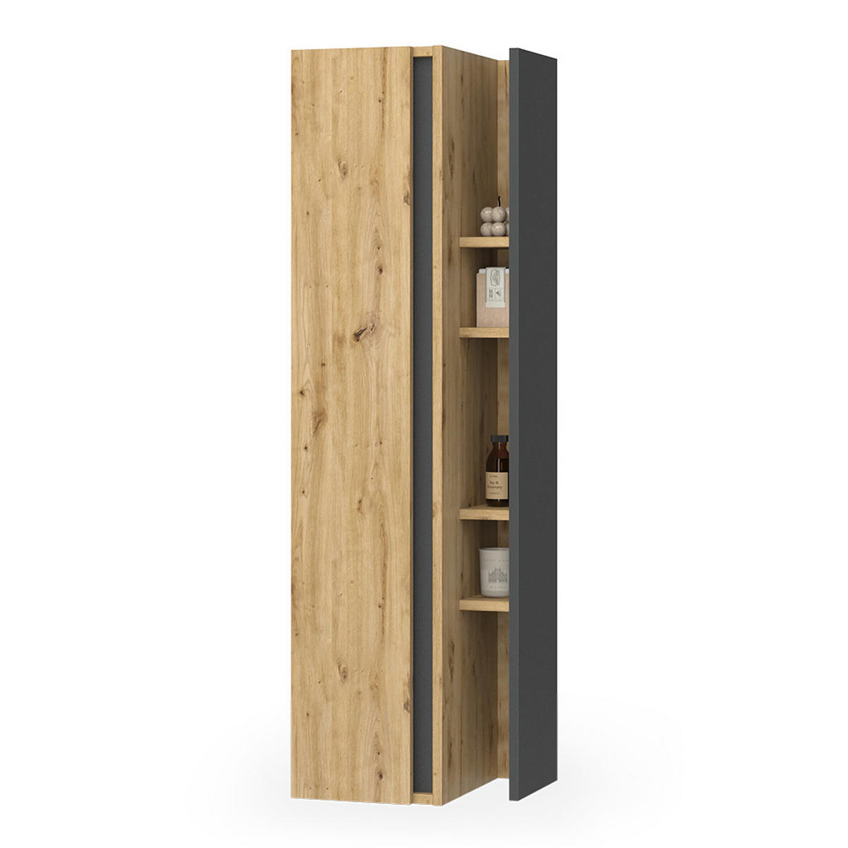 BADSCHRANK Edelin Anthrazit/Artisan 35 x 120 cm mit 4 Ablagefächern - Anthrazit/Eiche Artisan, Holzwerkstoff (35/120/32cm) - Vicco