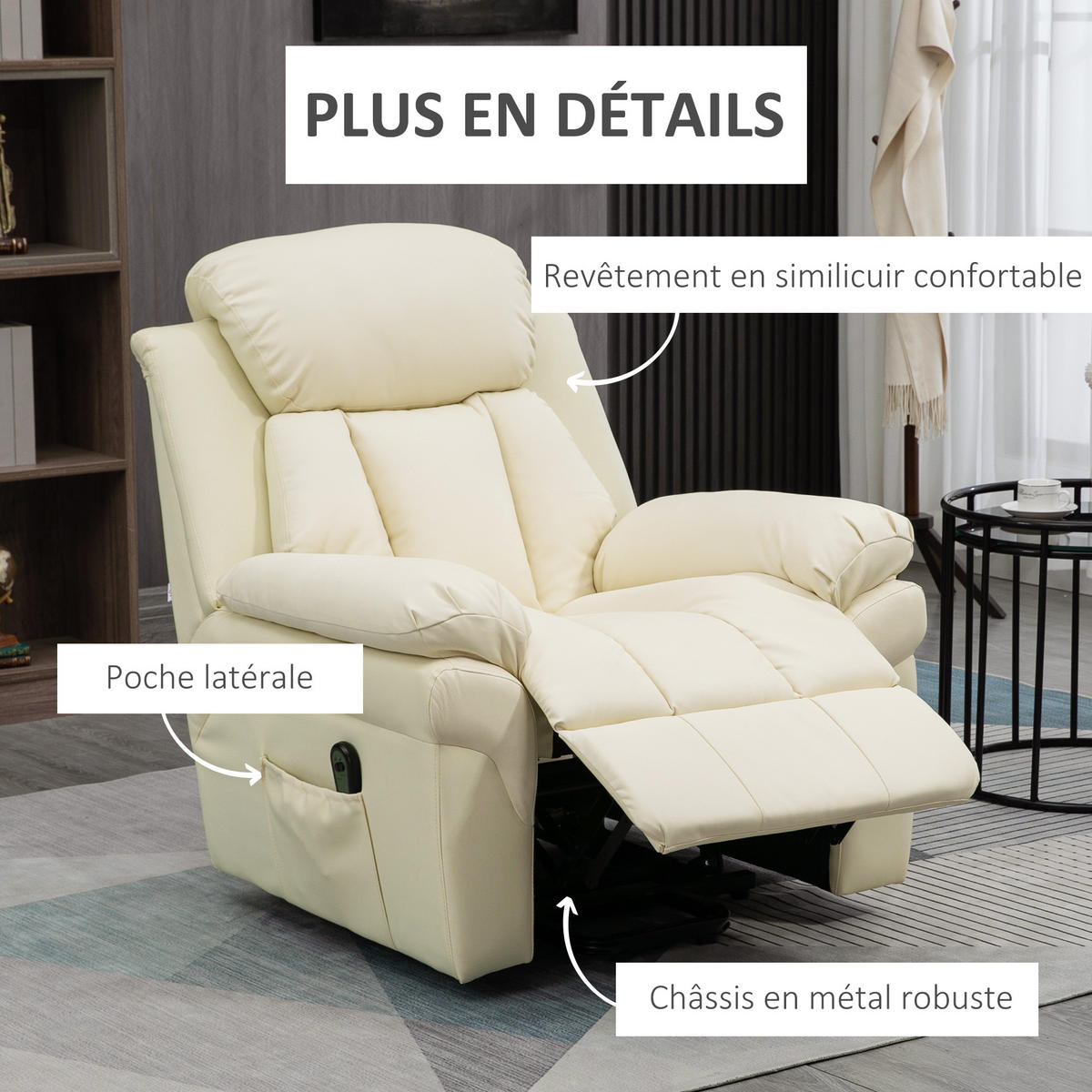 RELAXSESSEL DE-15412 elektrisch verstellbar mit Aufstehhilfe Creme - Creme, Leder (93/105/96cm) - ComfortXL