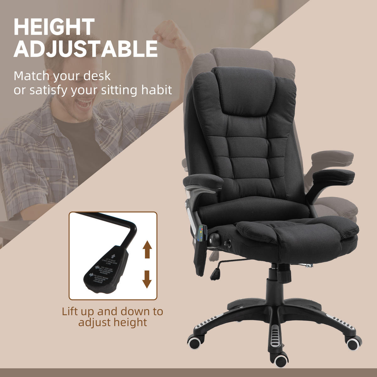 MASSAGESESSEL Chefsessel Gamingstuhl Drehstuhl Massagebürostuhl Schwarz - Schwarz, Kunststoff/Textil (74/116/67cm) - Vinsetto