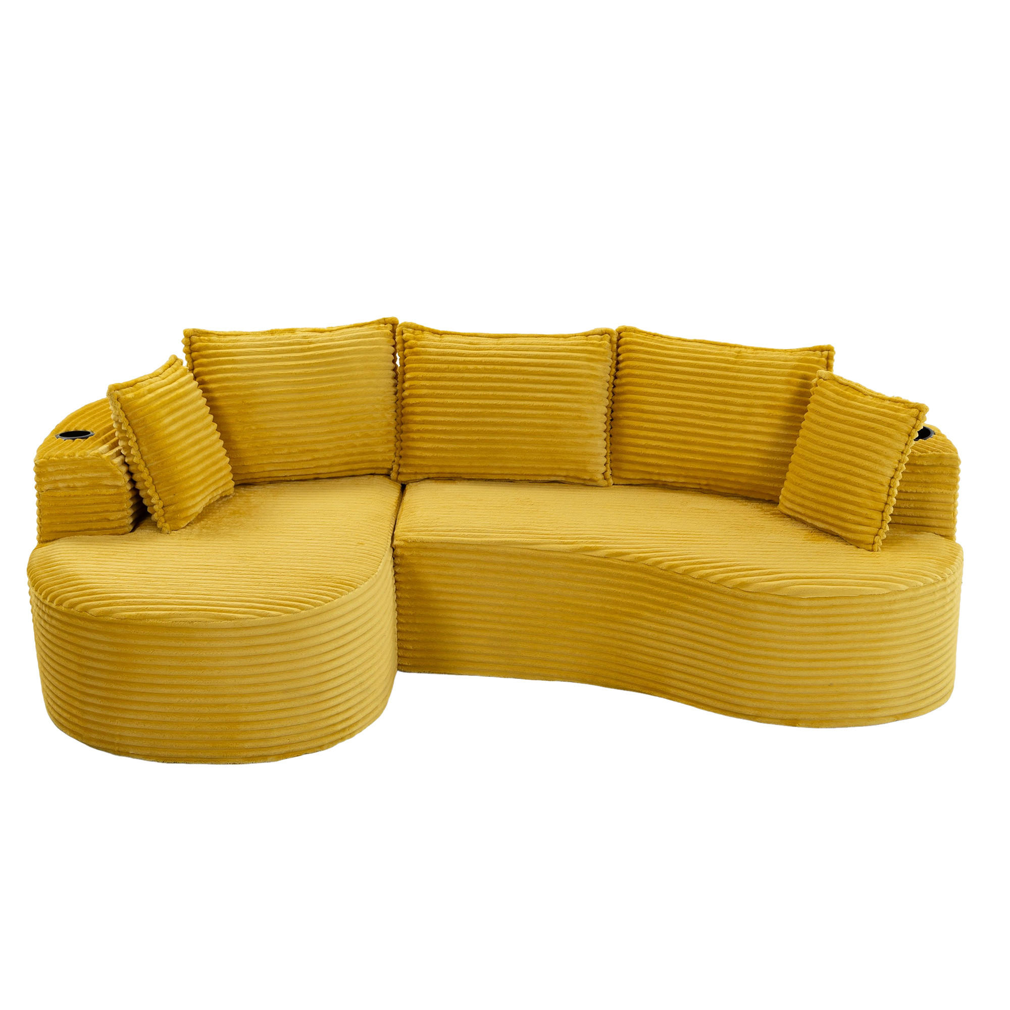 ECKSOFA 250/152/82 cm Senfgelb mit Becherhalter und Stautasche - Currygelb, Textil (250/152cm) - Oxeza