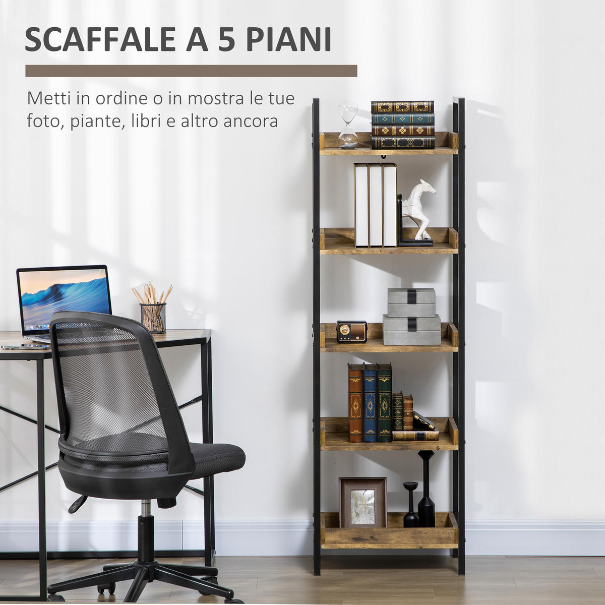 BÜCHERREGAL,INDUSTRIE 5 Ebenen Holz-Metall 48x30x155cm,rustikales braun - Braun, Holzwerkstoff (48/155/30cm) - Vallsero