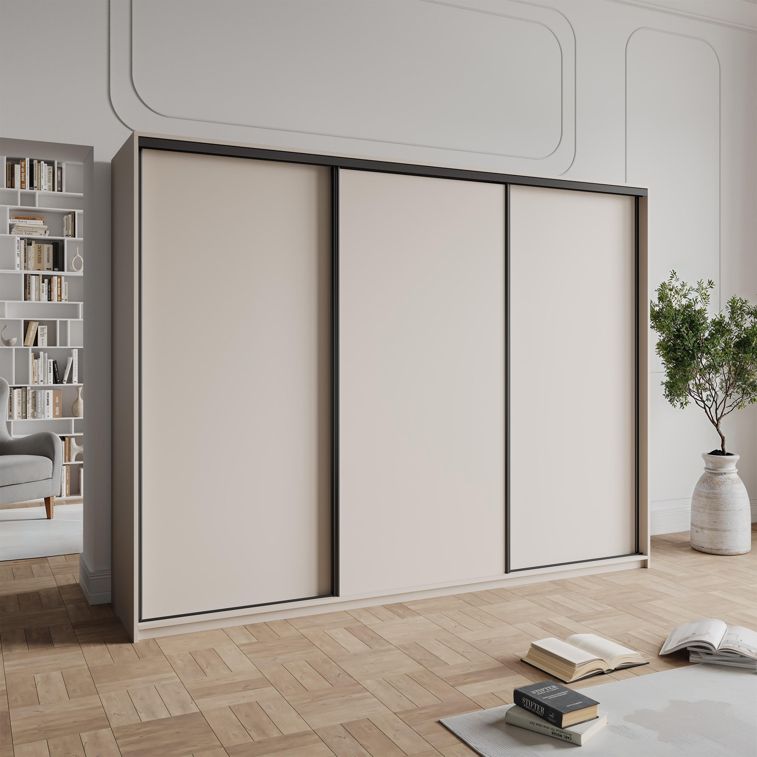 SCHWEBETÜRENSCHRANK NISSE 270/205/60 cm 3-türig Kaschmir - Kaschmir, Holzwerkstoff (270/205/60cm) - MASSENO