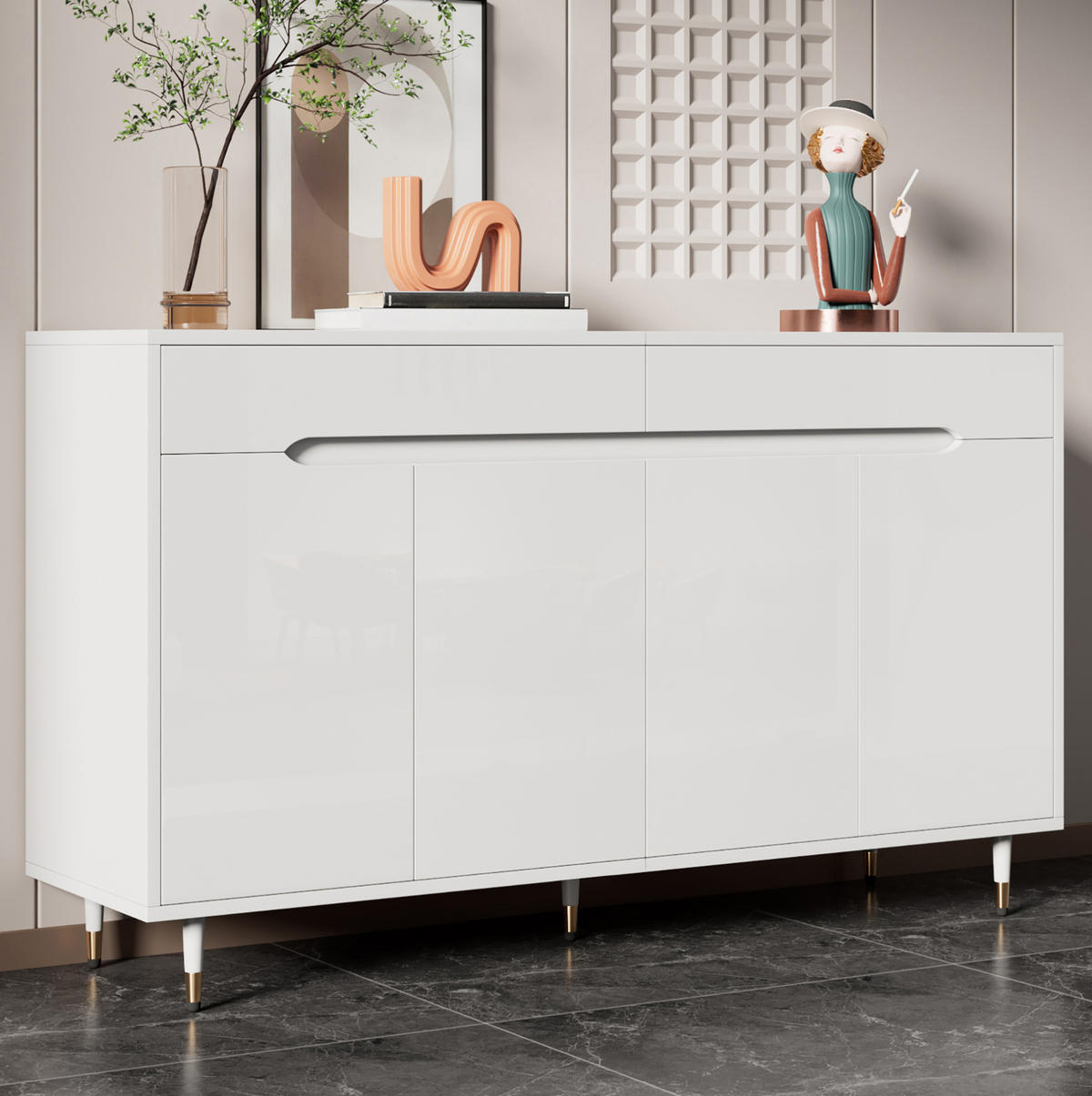 SCHUHSCHRANK 140/39/84 cm in Weiß mit 2 Türen und 2 Schubladen - Weiß, Holzwerkstoff (140/84/39cm) - Flora Grace