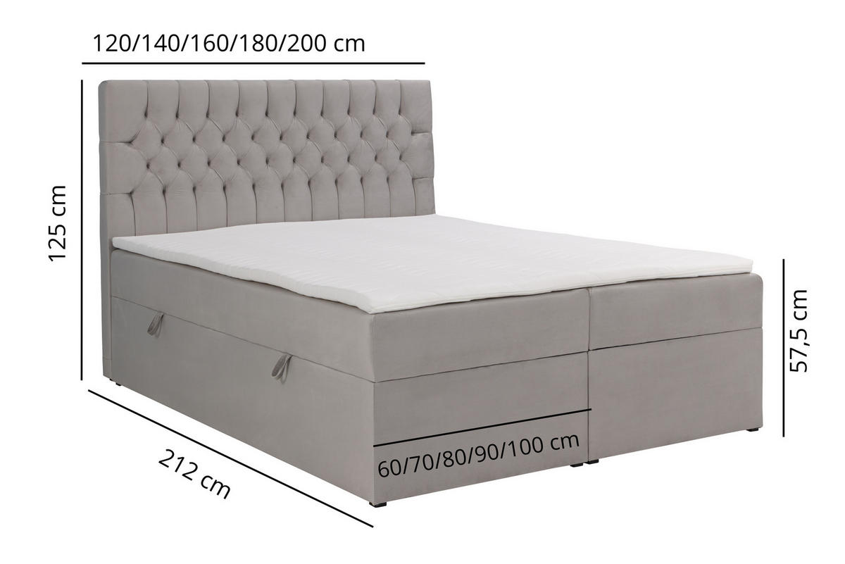 BOXSPRINGBETT LAVIDO mit Topper und Bettkasten, Hellgrau, 140x200 cm - Hellgrau, Textil (140/200cm) - KS Home Concept