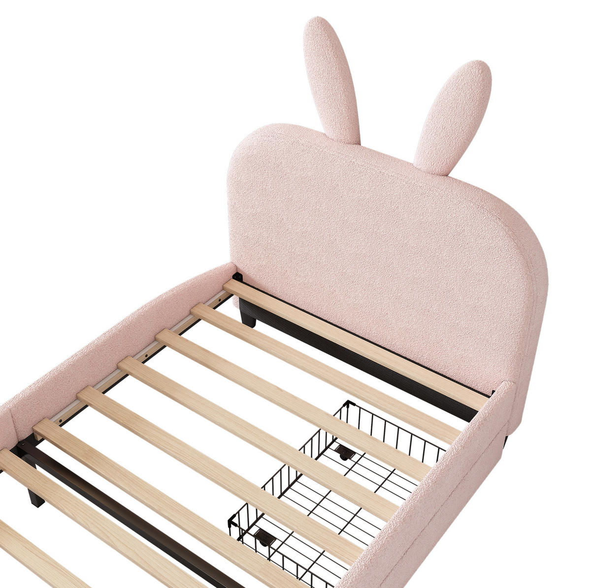 KINDEREINZELBETTEN aus Plüsch 90x200 cm in Rosa mit 2 Schubladen - Rosa, Textil (90/200cm) - Modfu